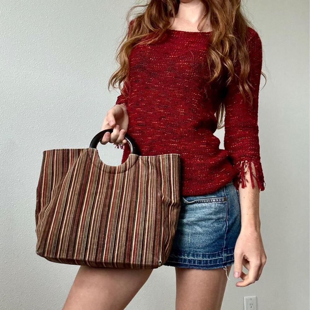 Vintage brown striped cotton bag